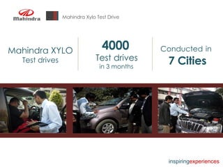Mahindra Xylo Test Drive Mahindra XYLO Test drives 4000 Test drives in 3 months Conducted   in   7 Cities inspiring experiences 