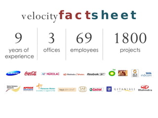 velocity fact sheet 9 years of experience 3 offices 69 employees 1800 projects 