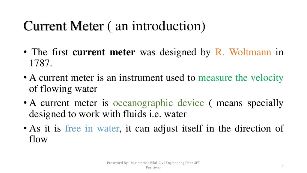 Velocity measurement using current meter