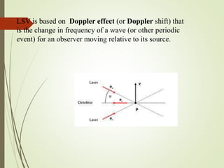 LSV is based on Doppler effect (or Doppler shift) that
is the change in frequency of a wave (or other periodic
event) for an observer moving relative to its source.
 