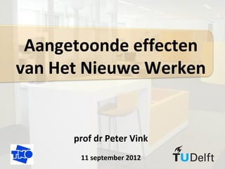 Aangetoonde effecten
van Het Nieuwe Werken


      prof dr Peter Vink
       11 september 2012
 
