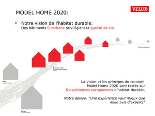 MODEL HOME 2020: <ul><li>Notre vision de l’habitat durable: Des bâtiments  0 carbone  privilégiant la  qualité de vie. </l...