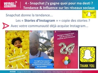 #VEM8 Voyage en Multimédia | 19 & 20 janvier 2017 | Cannes - Slides disponibles sur www.salon-etourisme.com
Snapchat donne...