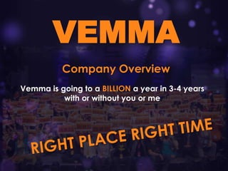 VEMMA
Company Overview
Vemma is going to a BILLION a year in 3-4 years
with or without you or me

 
