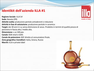 Identikit dell'azienda ILLA #1 Ragione Sociale : ILLA Srl Sede:  Noceto (PR) Attività svolta:  produzione pentole antiader...