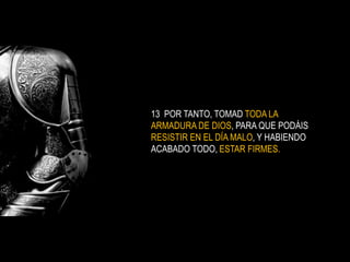 2) SER CONSTANTES.Mateo 26:41Estén alerta y oren para que no caigan en tentación. El espíritu está dispuesto, pero el cuerpoes débil.1 Corintios 10:12-1312 Así que el que piensa estar firme, mire que no caiga. 13 No os ha sobrevenido ninguna prueba que no sea humana; pero fiel es Dios,que no os dejará ser probados más de lo que podéis resistir, sino que dará también juntamente con la prueba la salida, para que podáis soportarla.