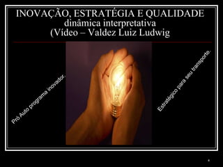 4INOVAÇÃO, ESTRATÉGIA E QUALIDADEdinâmica interpretativa(Vídeo – Valdez Luiz LudwigEstratégico para seu transporte.Pró Auto programa inovador.
