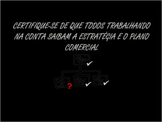 CERTIFIQUE-SE DE QUE TODOS TRABALHANDO
NA CONTA SAIBAM A ESTRATÉGIA E O PLANO
               COMERCIAL
 