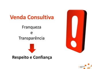 Venda Consultiva
Franqueza
e
Transparência

Respeito e Confiança

 