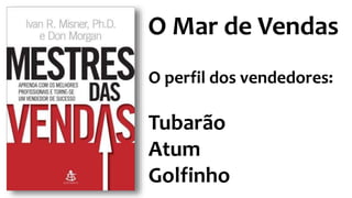 O Mar de Vendas
O perfil dos vendedores:
Tubarão
Atum
Golfinho
 