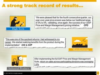 A strong track record of results…




              High Tech




                                      Manufacturing




       Industrial Products
© 2013 SAP AG. All rights reserved.                   2
 