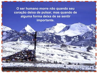 O ser humano morre não quando seu
coração deixa de pulsar, mas quando de
alguma forma deixa de se sentir
importante.

 