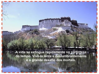 A vida se extingue rapidamente no parêntese
do tempo. Vivê-la lenta e deslumbrantemente
é o grande desafio dos mortais.

 