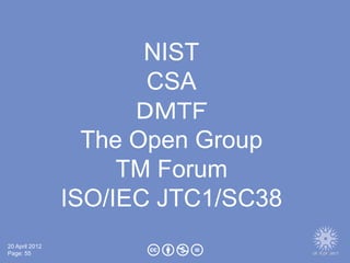 NIST
                       CSA
                      ＤＭＴＦ
                  The Open Group
                     TM Forum
...