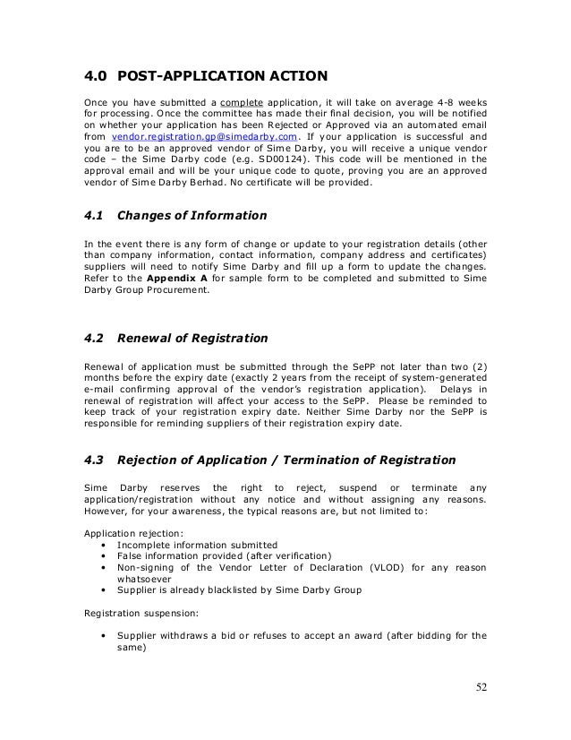 sample vendor application