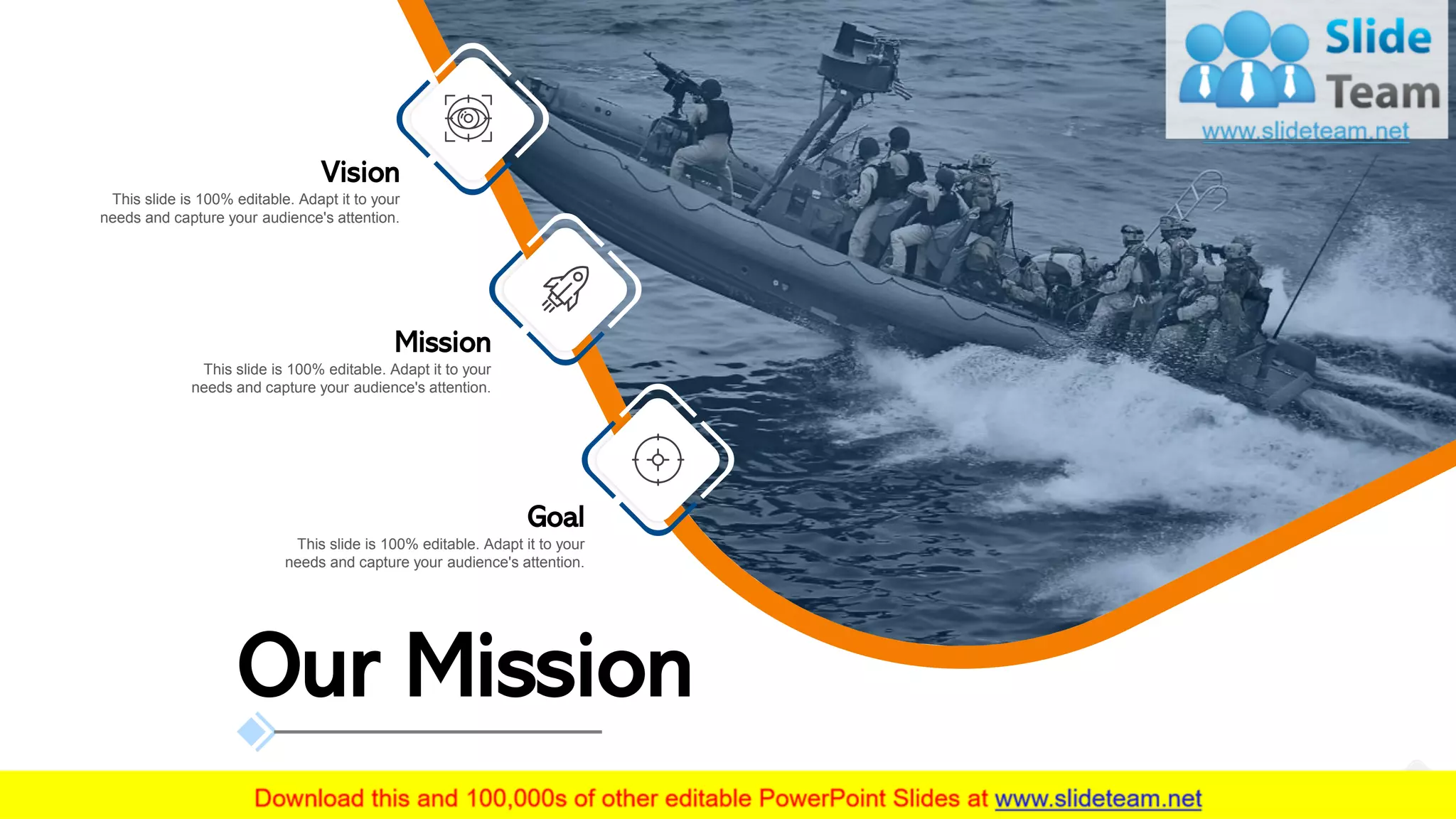 Our Mission
This slide is 100% editable. Adapt it to your
needs and capture your audience's attention.
Vision
This slide is 100% editable. Adapt it to your
needs and capture your audience's attention.
Mission
This slide is 100% editable. Adapt it to your
needs and capture your audience's attention.
Goal
18
 