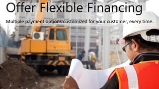 Offer Flexible Financing
Multiple payment options customized for your customer, every time.
 