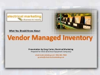 Presentation by Greg Carter, Electrical Marketing
Prepared for EECO (Electrical Equipment Company)
electricalmarketing.net | 856.381.7834
gcarter@electricalmarketing.net
What You Should Know About
 