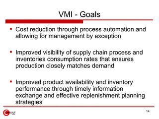 VMI - Goals <ul><li>Cost reduction through process automation and allowing for management by exception </li></ul><ul><li>I...