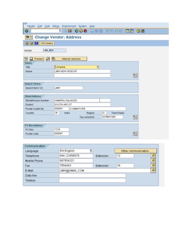 SAP Vendor master An Example