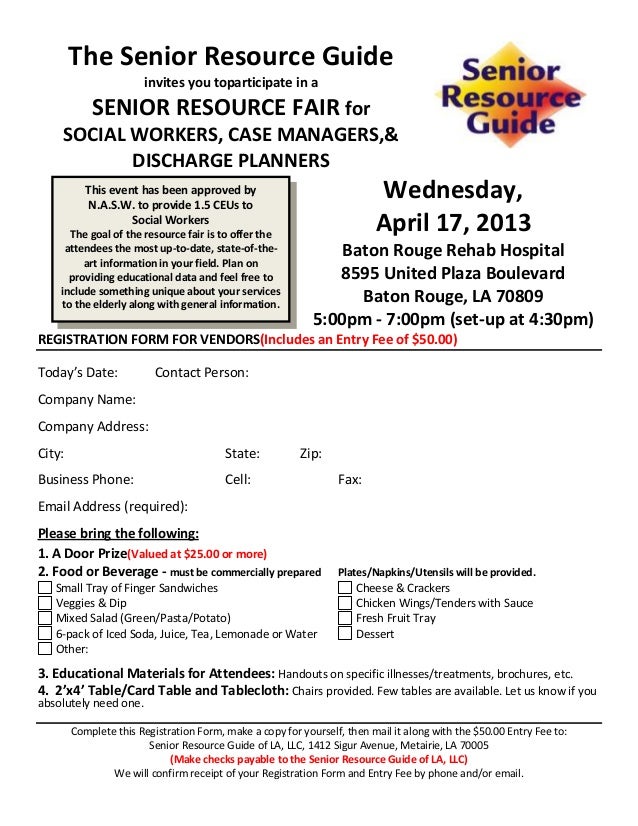 vendor registration form for senior resource fair br rehab form br