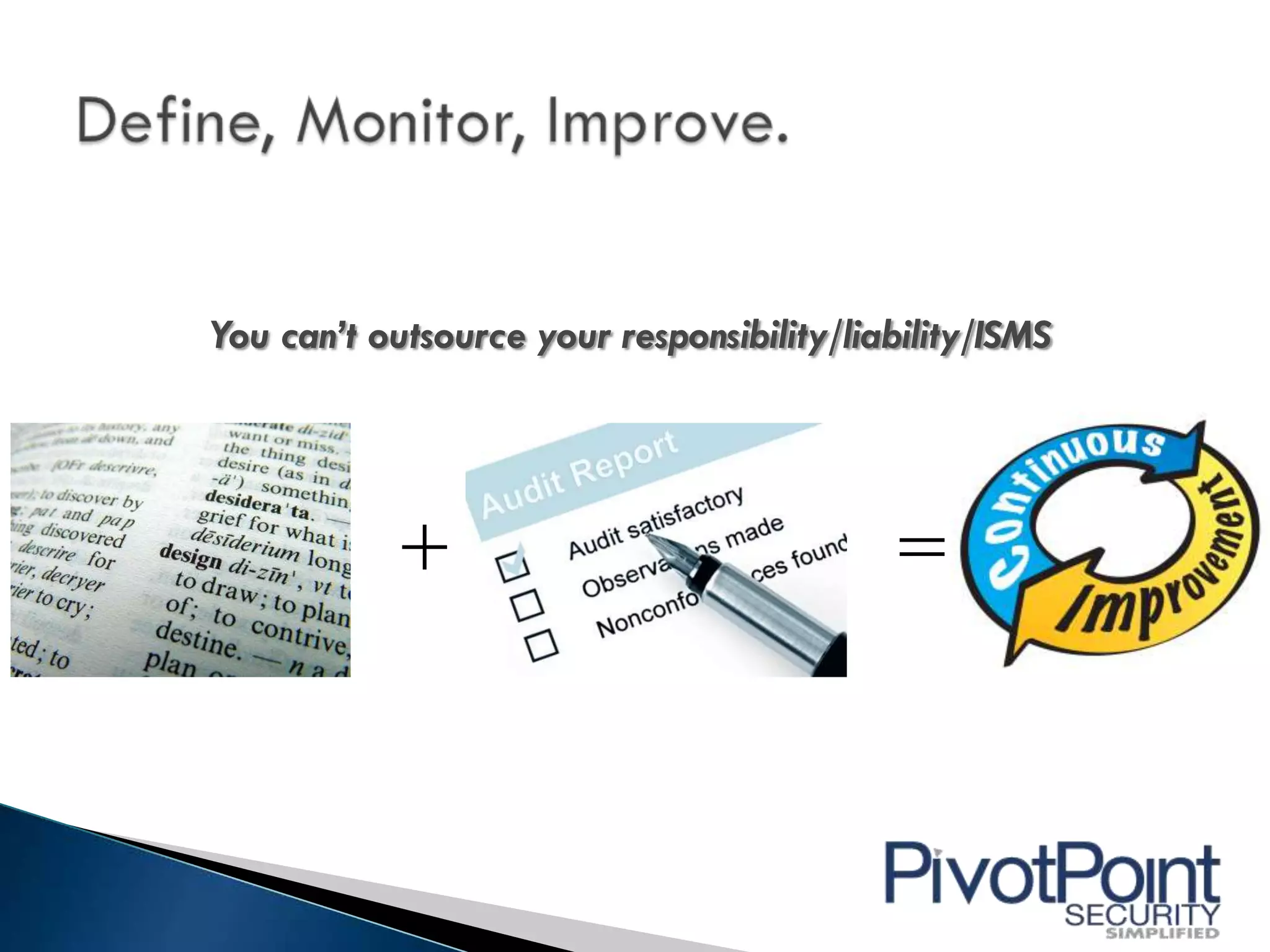 You can’t outsource your responsibility/liability/ISMS




           +                               =
 