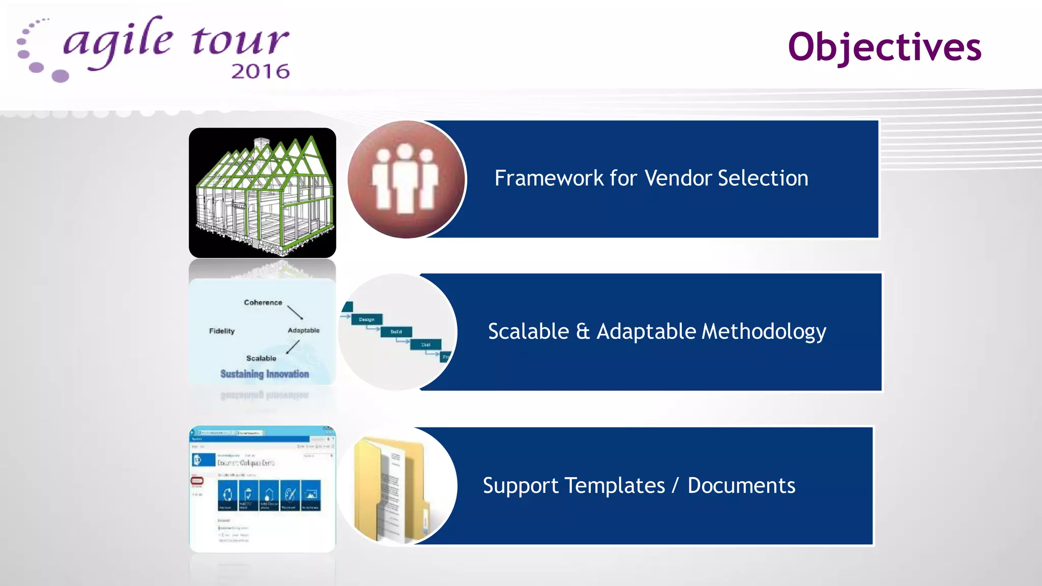 Objectives
Framework for Vendor Selection
Scalable & Adaptable Methodology
Support Templates / Documents
 
