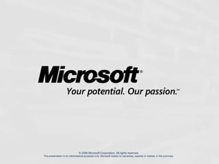 ? 2006 Microsoft Corporation. All rights reserved.
This presentation is for informational purposes only. Microsoft makes no warranties, express or implied, in this summary.
 