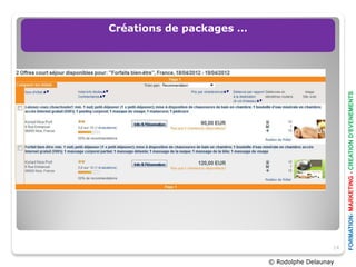 Créations de packages …




                                                 FORMATION- MARKETING - CREATION D’EVENEMENTS
                                            14

                          © Rodolphe Delaunay
 