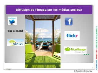 Diffusion de l’image sur les médias sociaux




                                                            FORMATION- MARKETING - CREATION D’EVENEMENTS
                                                       33

                                     © Rodolphe Delaunay
 