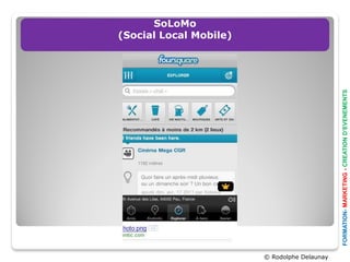 SoLoMo
(Social Local Mobile)




                                              FORMATION- MARKETING - CREATION D’EVENEMENTS
                        © Rodolphe Delaunay
 