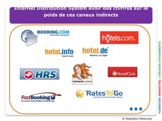 Internet Distribution System avoir des chiffres sur le
            poids de ces IDS
                         canaux indirects




                                                                 FORMATION- MARKETING - CREATION D’EVENEMENTS
                                               …
                                           © Rodolphe Delaunay
 
