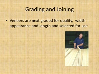 Grading and Joining
• Veneers are next graded for quality, width
appearance and length and selected for use
 