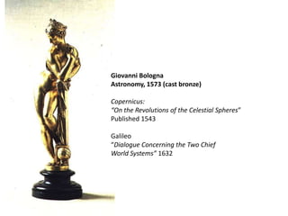 Huge influence on Baroque ceiling paintingMannerismParmigianino, Madonna of the Long NeckExaggerated elegance, long delicate hands and neckAmbiguous columns: one column or many? This part of painting left unfinished, as is the hair of the Christ ChildSelf-portrait of artist gazes out at us at leftMary’s small head: standards of beauty of the timeChrist’s pose inspired by Michelangelo’s PietàVanishing point is lowOddly proportioned figures, some parts of the painting are crowded others relatively empty