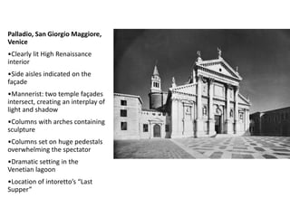 MannerismBologna, Rape of the Sabine WomenUncommissioned, done to silence critics who doubted his ability to carve monumental marble worksTo be seen from all sidesSpiraling movement, figura serpentinataArms and legs spiral in spaceNude figuresReference to Laocoön in the crouching old manThree bodies interlockAncient sources said that sculptures were made from a single block. The Renaissance discovered this was untrue. Bologna wanted to surpass the ancients. 