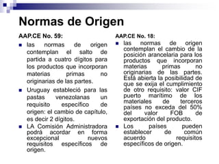 Normas de Origen
AAP.CE No. 59:
 las normas de origen
contemplan el salto de
partida a cuatro dígitos para
los productos ...