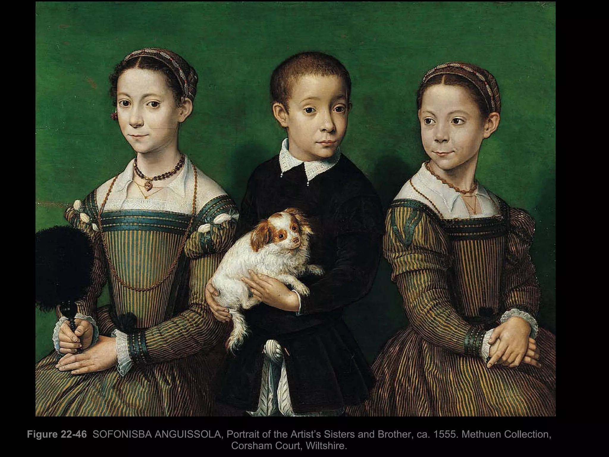 Figure 22-46  SOFONISBA ANGUISSOLA, Portrait of the Artist’s Sisters and Brother, ca. 1555. Methuen Collection, Corsham Court, Wiltshire. 