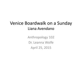Venice Boardwalk on a Sunday
Liana Avendano
Anthropology 102
Dr. Leanna Wolfe
April 25, 2015
 