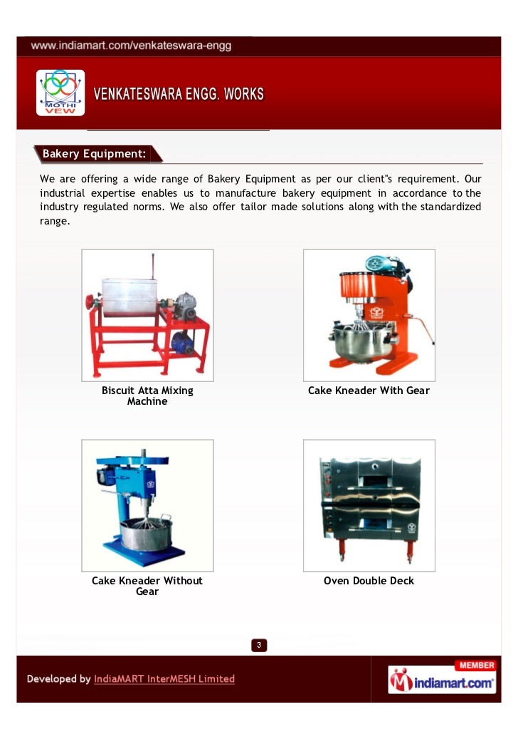 Venkateswara Engineering Works, Coimbatore, Bakery Equipment