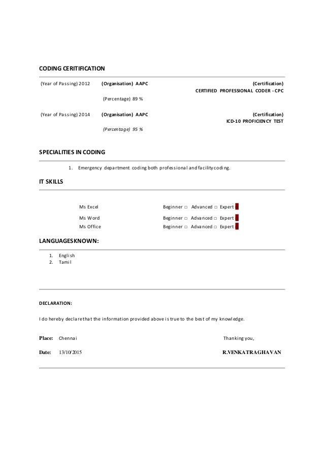 certified coder resume