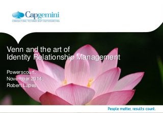 Venn and the art of
Identity Relationship Management
Powerscourt,
November 2014,
Robert Lapes
 