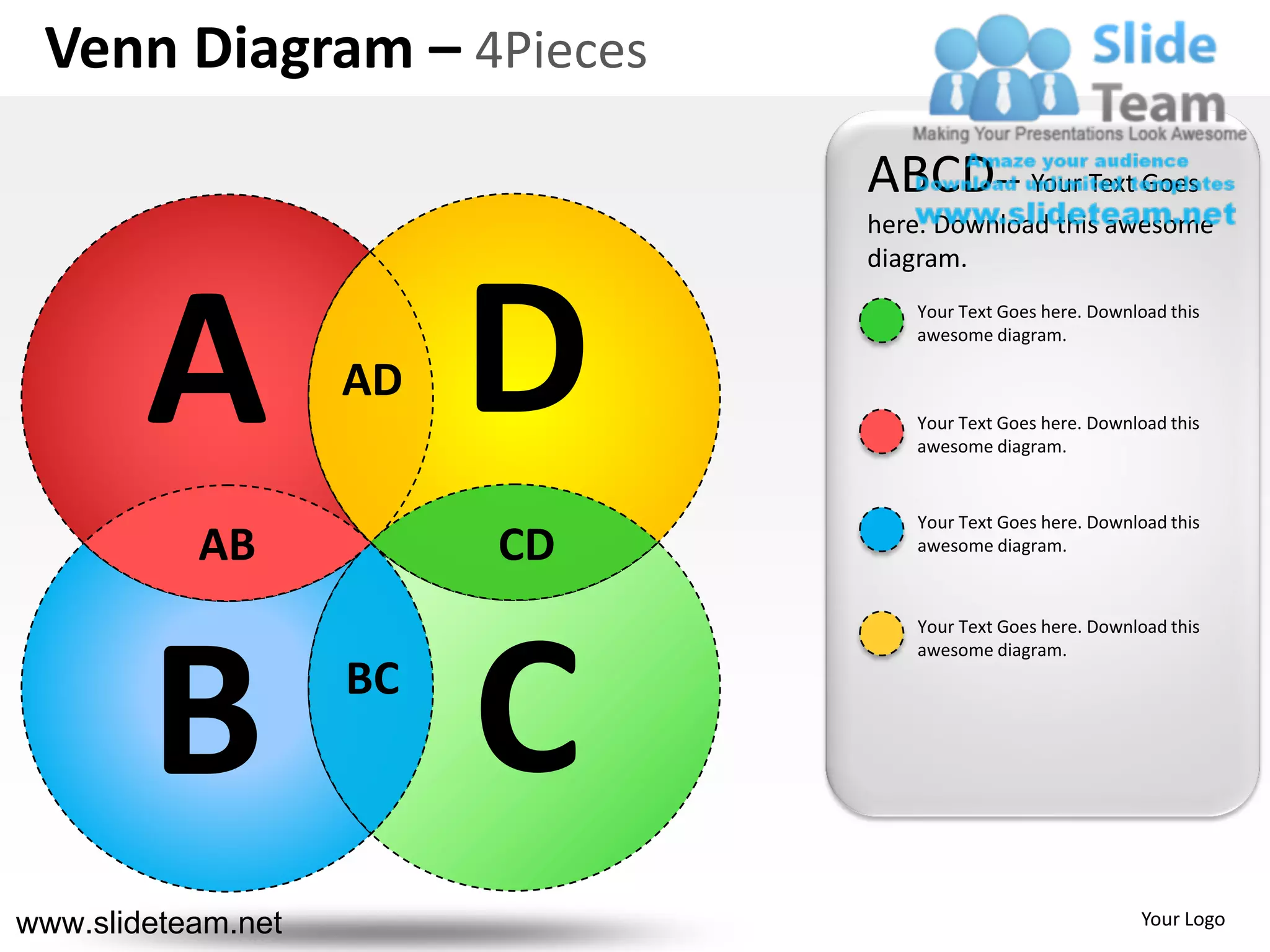 Venn diagram 4 pieces powerpoint presentation templates. | PPT