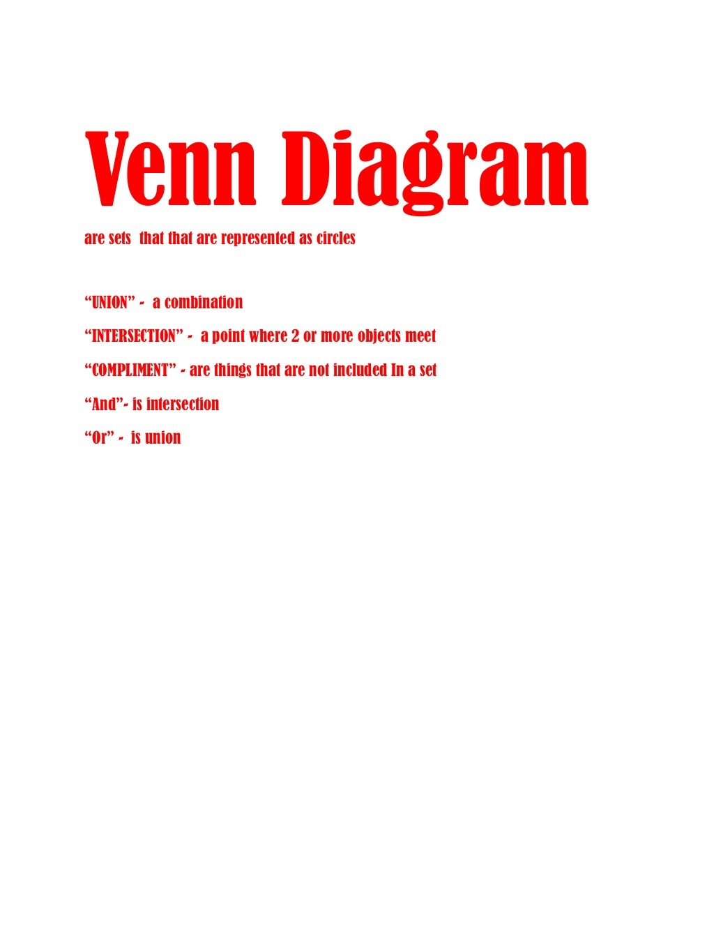 Venn diagram are sets that that are represented as circles
