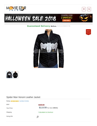
Spider Man Venom Leather Jacket
Rating: 1 product review
RRP: $159.00
Your Price: $119.99 You Save ($39.01)
Shipping: Calculated at checkout
Sizing Info:
$39.01
Saved
 