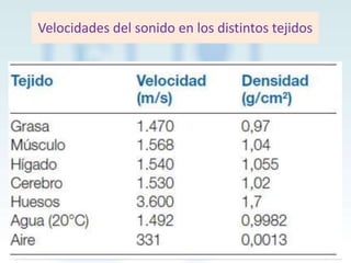 Velocidades del sonido en los distintos tejidos

 