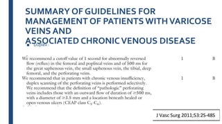 SUMMARY OF GUIDELINES FOR
MANAGEMENT OF PATIENTS WITHVARICOSE
VEINS AND
ASSOCIATED CHRONICVENOUS DISEASE■ Duplex :
 