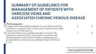 SUMMARY OF GUIDELINES FOR
MANAGEMENT OF PATIENTS WITH
VARICOSEVEINS AND
ASSOCIATED CHRONICVENOUS DISEASE
 