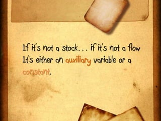 If it’s not a stock… if it’s not a flow
It‘s either an auxiliary variable or a
constant.
 