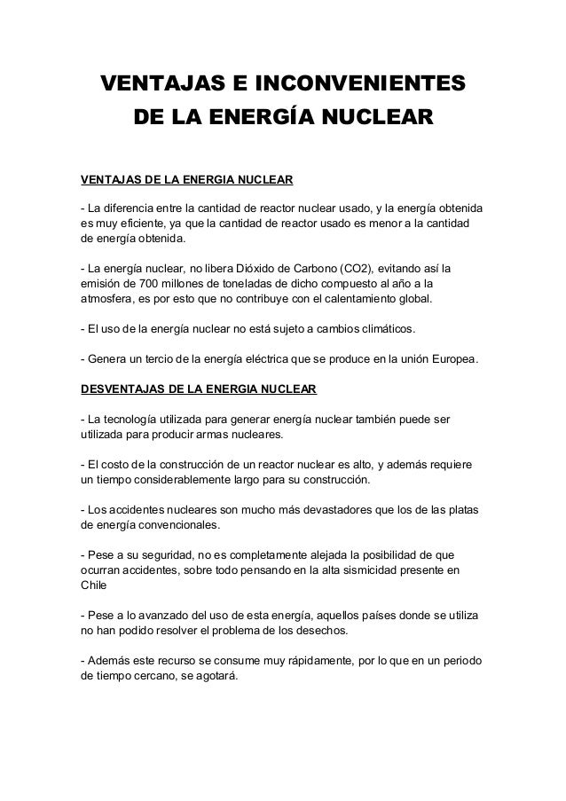 La Energa Nuclear Ventajas Y Desventajas Energía Nuclear: Ventajas Y