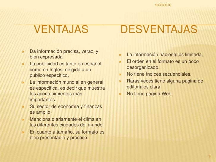 Ventajas y desventajas Ventajas y desventajas